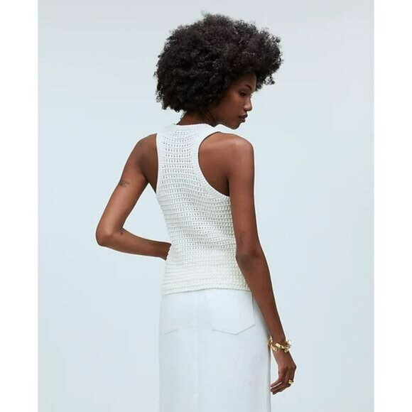 Madewell Crochet-Knit Crewneck Sweater Tank Small Ivory NWT Beachy Cottagecore - Picture 2 of 7